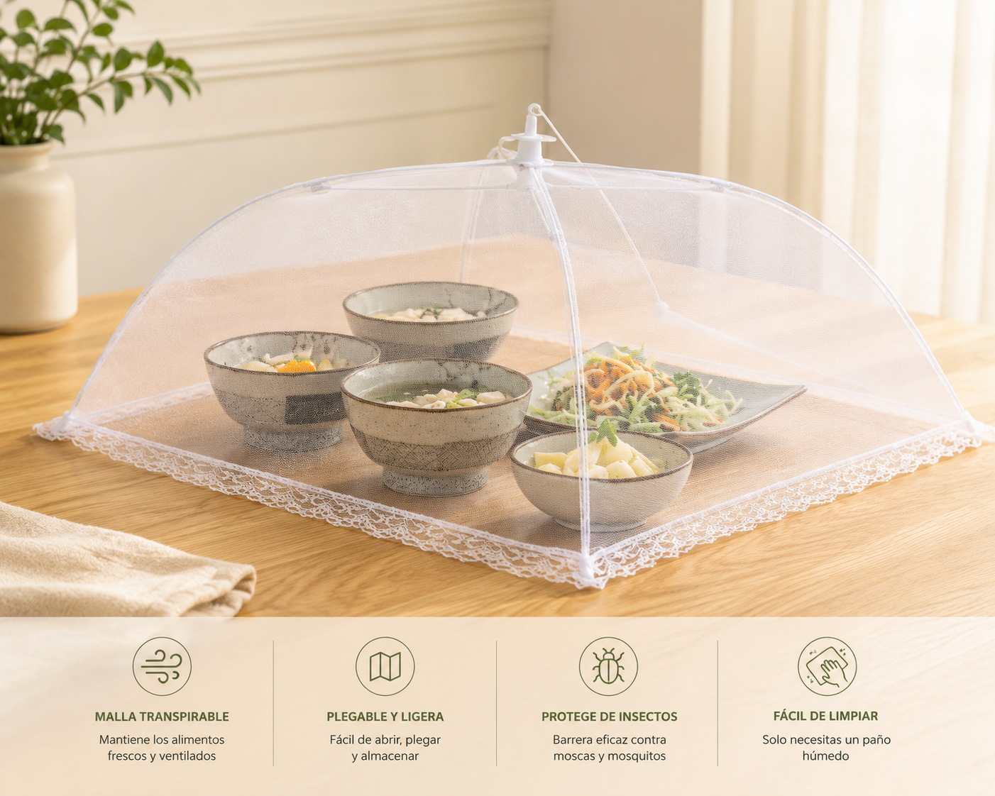 Cubierta Plegable Antimosquitos para Alimentos