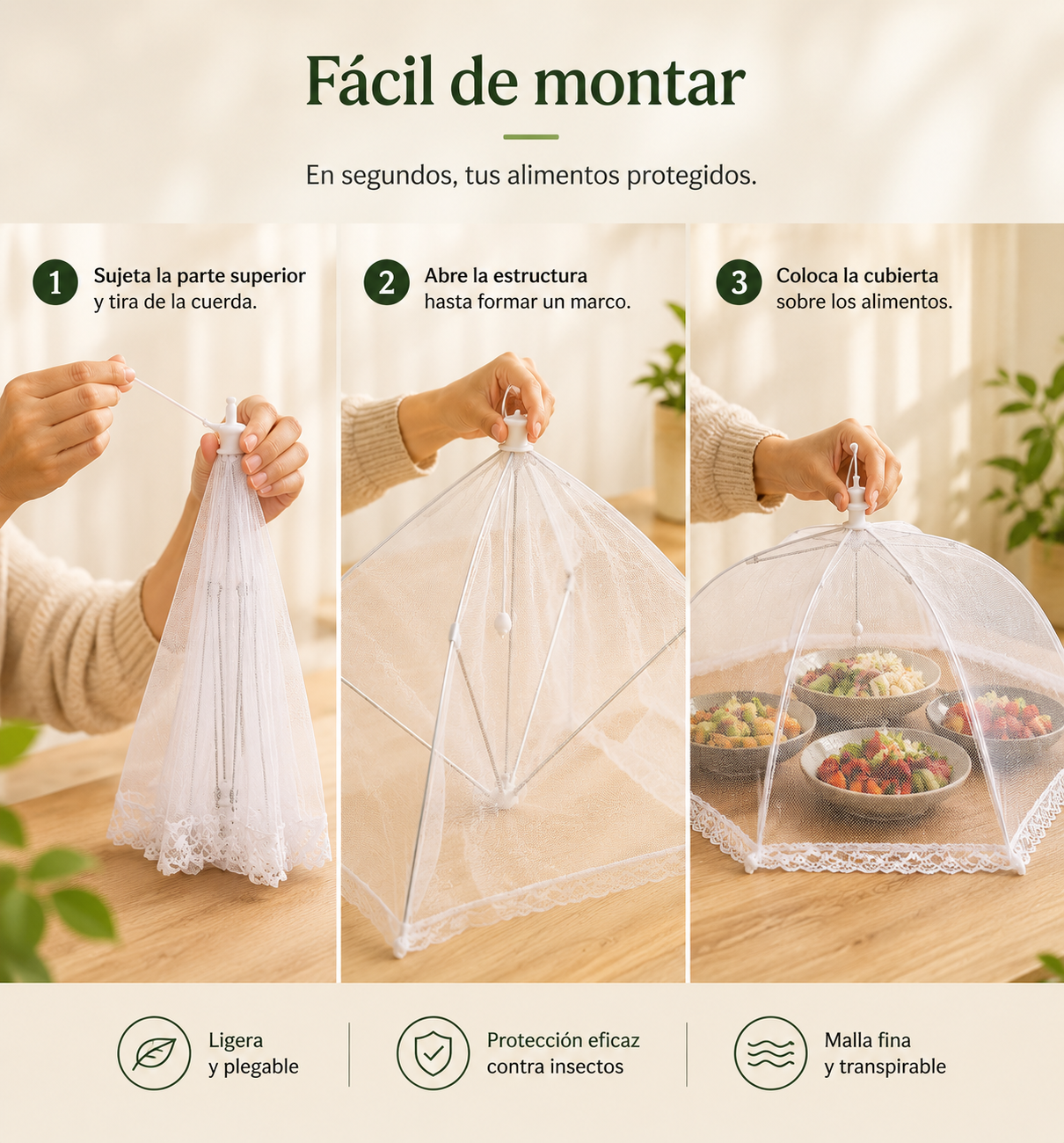 Cubierta Plegable Antimosquitos para Alimentos