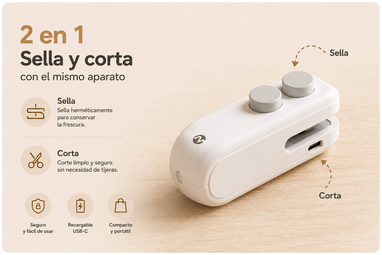 Sellador de Bolsas Recargable USB-C