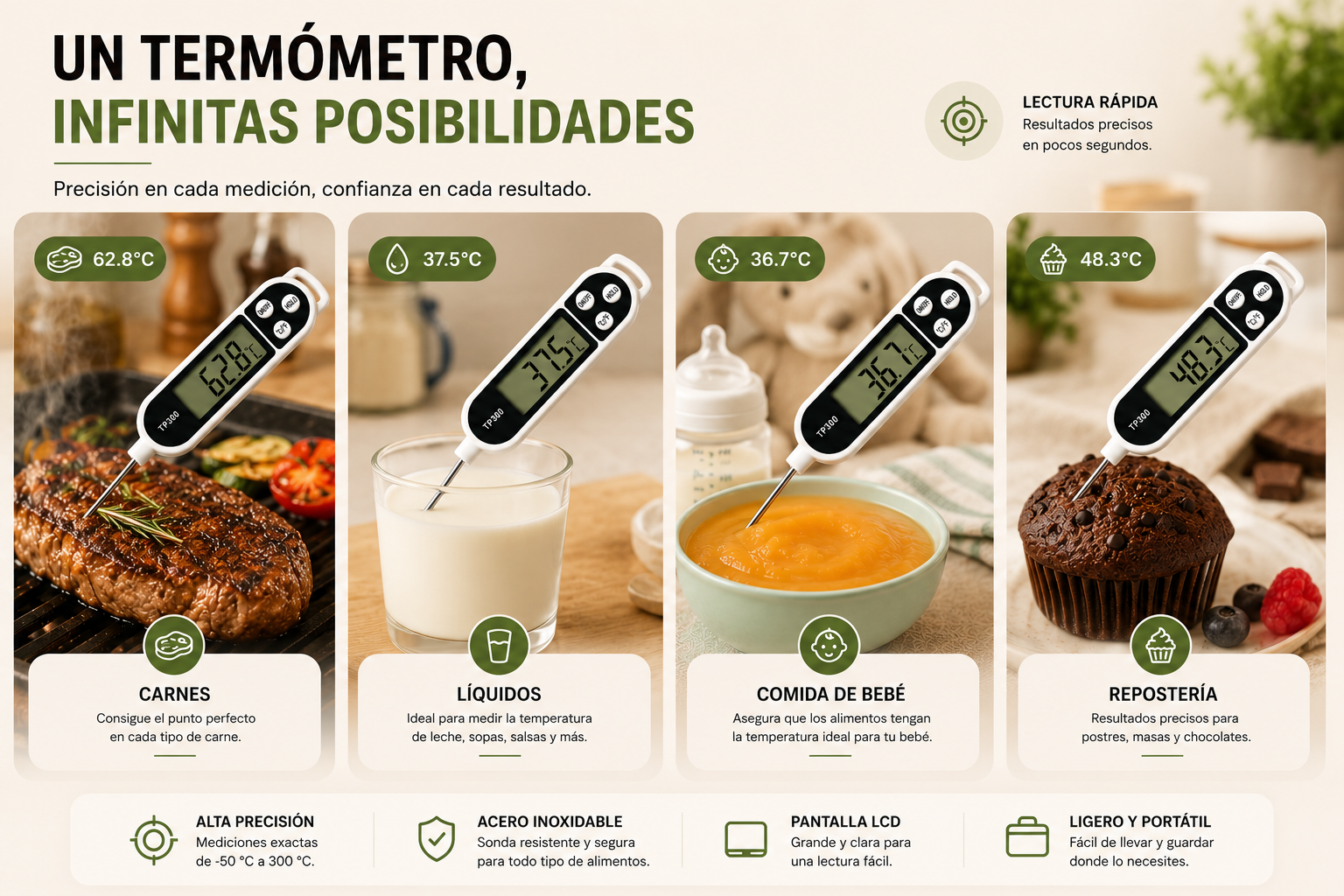 Termómetro Digital Multifunción para Alimentos